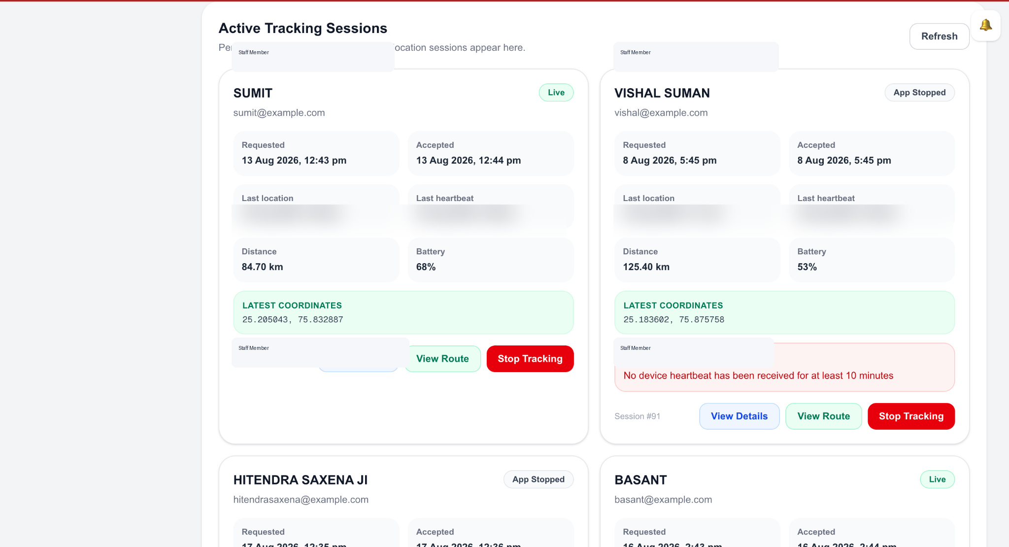 Live Staff Operations business software interface